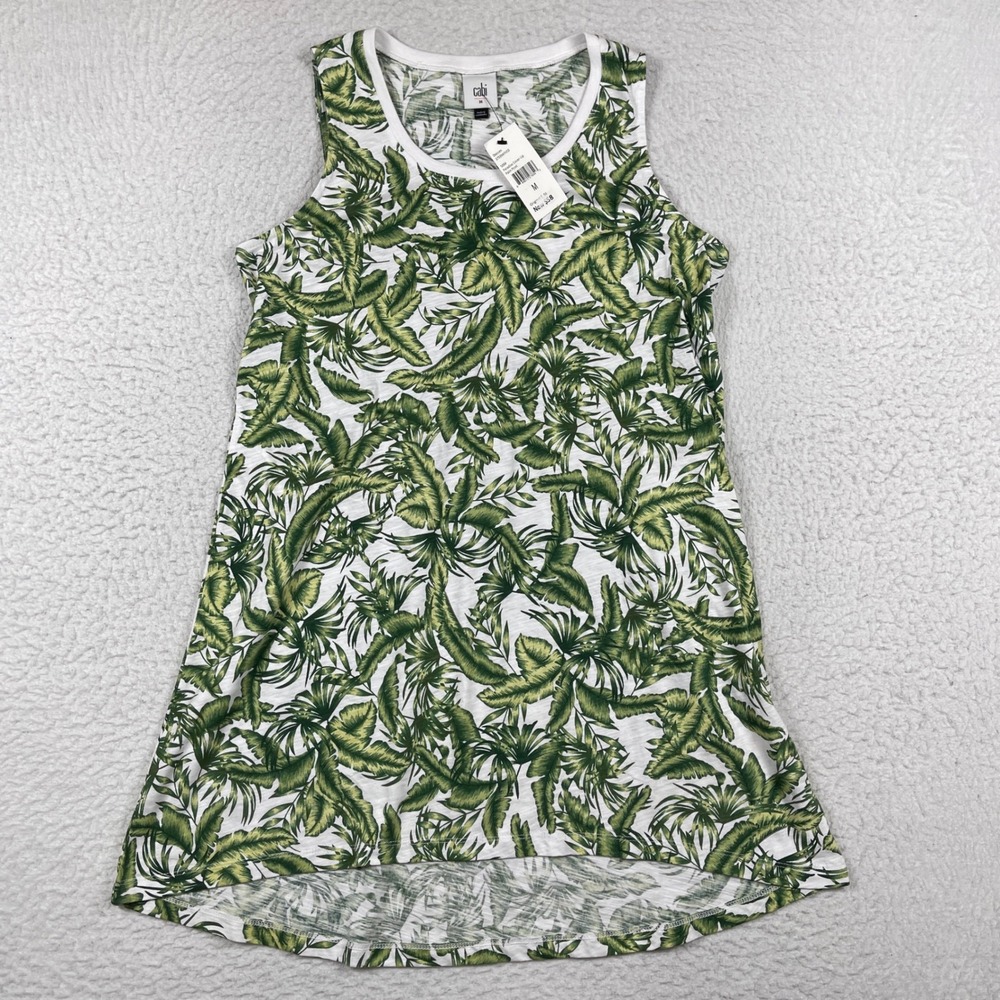 Cabi Paradise Cover-Up Womens Medium Green White Palm Print Tropical Dress 5994